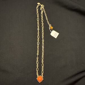 Lia Sophia "Sunbaked" gold-tone necklace with an orange acrylic pendant NWT